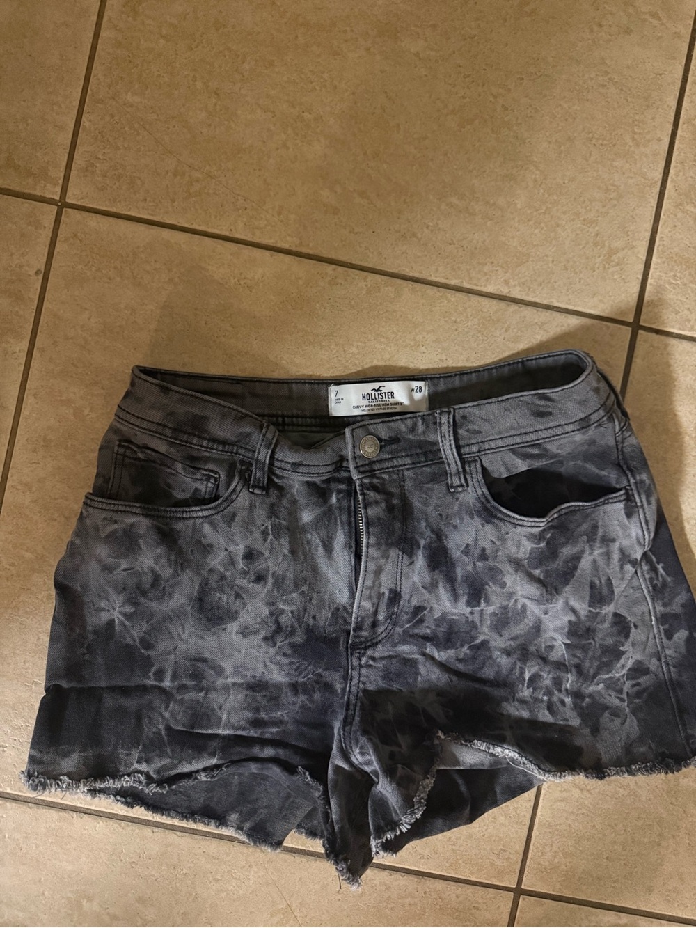 Hollister Black and Gray Tie-Dye Denim Cutoff Shorts